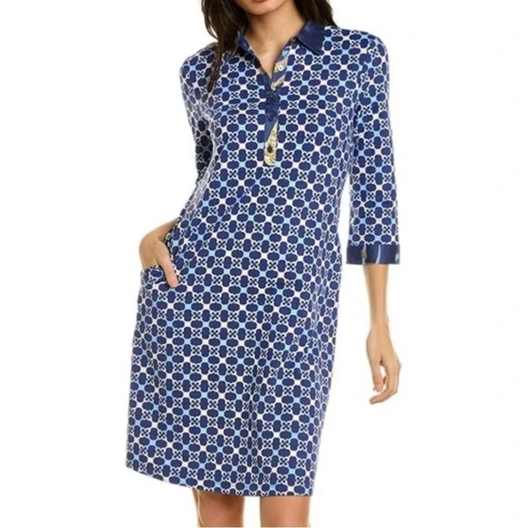 J. McLaughlin Dresses & Skirts - J. McLaughlin Large Elena Dress Navy Blue Essex Geo Catalina Cloth Pockets